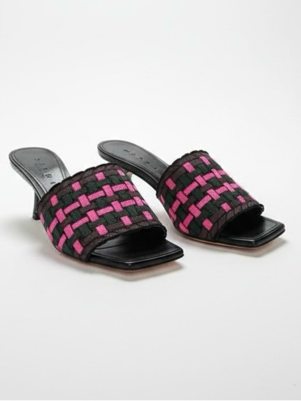 Marni Black and Pink Woven Slide Mules